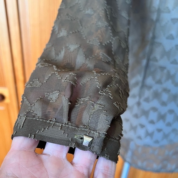 Ariat Small Long Sleeve Army Green Western Sheer Blouse Aztec Southwestern - Picture 5 of 7